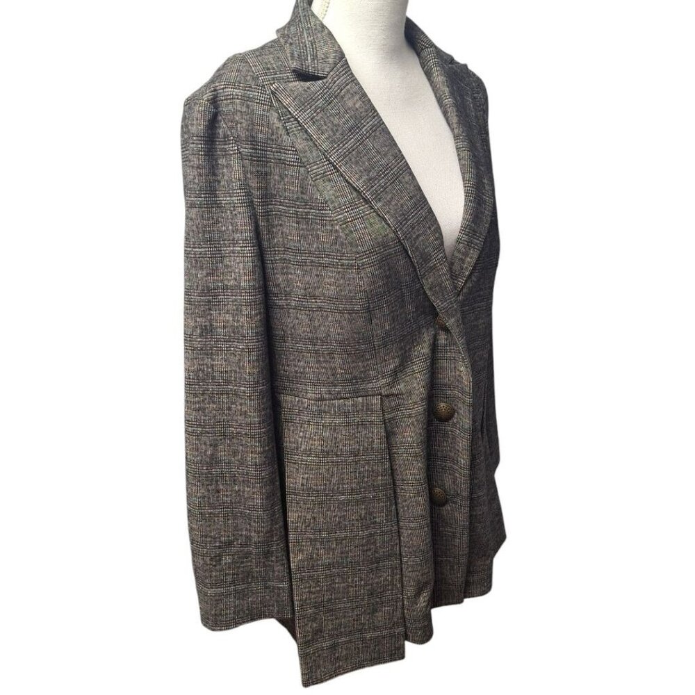 Soft Surroundings Blazer Suit Jacket Brown Gray Plaid‎ Womens Medium Button